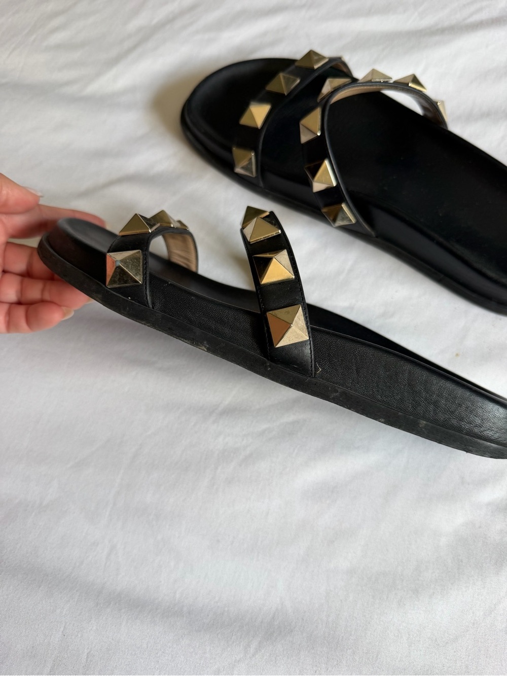 Valentino Rockstud Black Metallic Studded Double-Strap Slide Sandals 38 - Picture 7 of 16